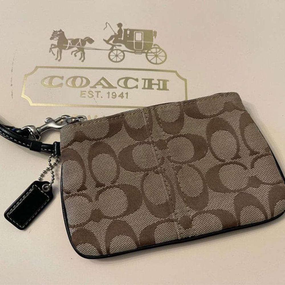 Coach Signature canvas / leather wristlet , signature fabric, retired